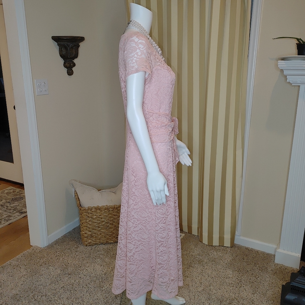 PERCEPTIONS PEACH LACE DRESS M - Picture 6 of 9
